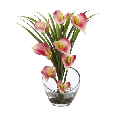 15.5" X 9.5" Artificial Calla Lily And Grass Plant Arrangement In Vase - Nearly Natural 6 15.5" X 9.5" Artificial Calla Lily And Grass Plant Arrangement In Vase - Nearly Natural - Image 4