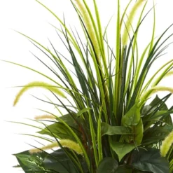 48" X 26" Artificial Mixed River Fern And Dogtail Plant In White Tower Planter - Nearly Natural