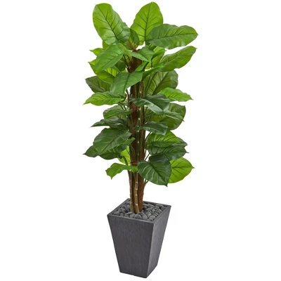 Nearly Natural 5-ft Large Leaf Philodendron Artificial Plant In Slate Planter (Real Touch) 3 Nearly Natural 5-ft Large Leaf Philodendron Artificial Plant In Slate Planter (Real Touch)