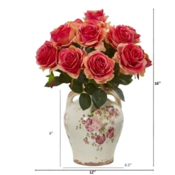 Nearly Natural 16-in Rose Artificial Arrangement In Flower Print Jar 7 Nearly Natural 16-in Rose Artificial Arrangement In Flower Print Jar -Nearly Natural GUEST 134a4fbc 8e6e 4e30 ac56 fbd2384abe5b