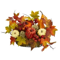 Nearly Natural 9-in Pumpkin, Gourd, Berry And Maple Leaf Artificial Arrangement