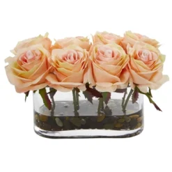 Nearly Natural 5.5-in Blooming Roses In Glass Vase Artificial Arrangement -Nearly Natural GUEST 1f846ac5 a1f0 453f be5b ee220a7ca6f8