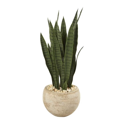 Nearly Natural 32” Sansevieria Artificial Plant In Sand Colored Planter 3 Nearly Natural 32” Sansevieria Artificial Plant In Sand Colored Planter