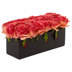 Nearly Natural 6-in Dozen Silk Roses In Ceramic Rectangular Planter -Nearly Natural GUEST 252fdb0c ecac 4dea 91ee 89f4c7a5145e