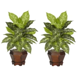 Nearly Natural 20.5-in Dieffenbachia W/Wood Vase Silk Plant (Set Of 2) -Nearly Natural GUEST 2938dfa9 d807 42f4 86e1 0a0173e1dfea