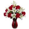 Nearly Natural 21-in Roses & Lilies Artificial Arrangement In Red Vase 2 Nearly Natural 21-in Roses & Lilies Artificial Arrangement In Red Vase -Nearly Natural GUEST 29a6b192 9050 405a 9639 7d710c34cec6