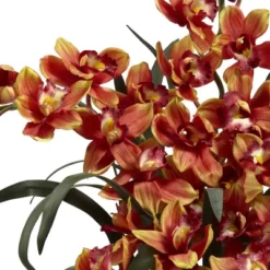 34" X 30" Artificial Cymbidium Orchid Arrangement In Glass Vase Red - Nearly Natural