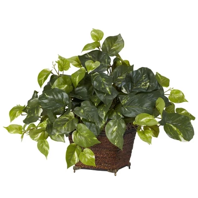 Nearly Natural 17-in Pothos W/Coiled Rope Planter Silk Plant 3 Nearly Natural 17-in Pothos W/Coiled Rope Planter Silk Plant