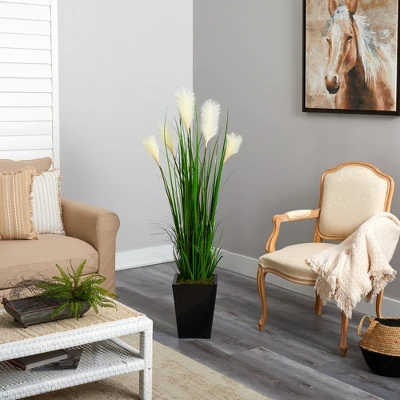 Nearly Natural 4.5-ft Wheat Plum Grass Artificial Plant In Black Metal Planter 5 Nearly Natural 4.5-ft Wheat Plum Grass Artificial Plant In Black Metal Planter - Image 3