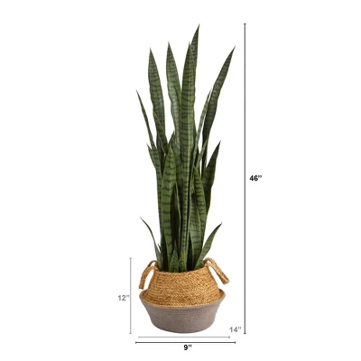 Nearly Natural 46-in Sansevieria Artificial Plant In Boho Chic Handmade Cotton & Jute Gray Woven Planter 3 Nearly Natural 46-in Sansevieria Artificial Plant In Boho Chic Handmade Cotton & Jute Gray Woven Planter
