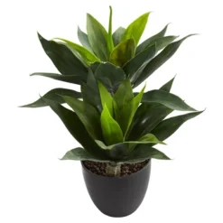 21" X 16" Artificial Agave Plant In Decorative Pot Black - Nearly Natural