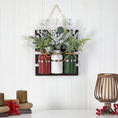 Nearly Natural 17-in Holiday Assorted Christmas Pine Hanging Three Piece Mason Jar Artificial Arrangement Wall Art Décor 5 Nearly Natural 17-in Holiday Assorted Christmas Pine Hanging Three Piece Mason Jar Artificial Arrangement Wall Art Décor - Image 3