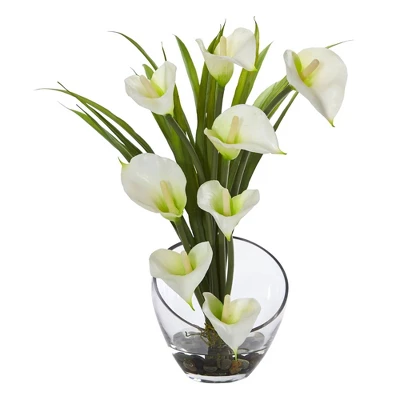 15.5" X 9.5" Artificial Calla Lily And Grass Plant Arrangement In Vase - Nearly Natural 5 15.5" X 9.5" Artificial Calla Lily And Grass Plant Arrangement In Vase - Nearly Natural - Image 3