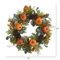 Nearly Natural 24” Pumpkins, Pine Cones And Berries Fall Artificial Wreath