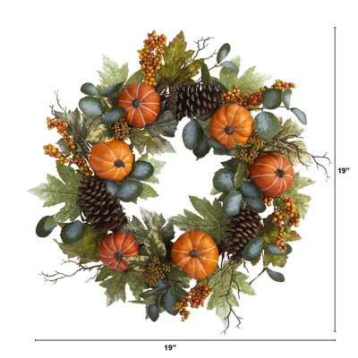 Nearly Natural 24” Pumpkins, Pine Cones And Berries Fall Artificial Wreath 3 Nearly Natural 24” Pumpkins, Pine Cones And Berries Fall Artificial Wreath