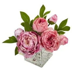Peony In Glass Vase Pink - Nearly Natural