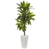 Nearly Natural 3-ft Dracaena Plant In White Tower Planter