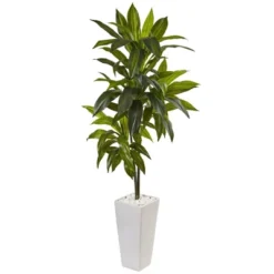 Nearly Natural 3-ft Dracaena Plant In White Tower Planter