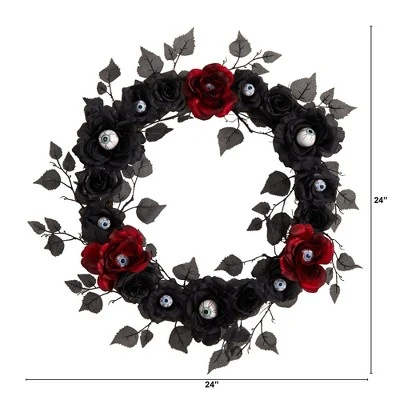 Nearly Natural 24” Eyeball Rose Halloween Artificial Wreath 3 Nearly Natural 24” Eyeball Rose Halloween Artificial Wreath