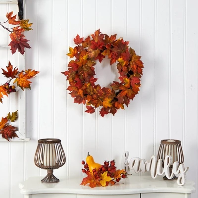 Nearly Natural 22” Maple Leaf Artificial Wreath 4 Nearly Natural 22” Maple Leaf Artificial Wreath - Image 2
