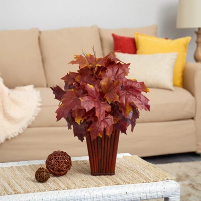 Nearly Natural 19-in Autumn Maple Leaf Artificial Plant In Decorative Planter 3 Nearly Natural 19-in Autumn Maple Leaf Artificial Plant In Decorative Planter