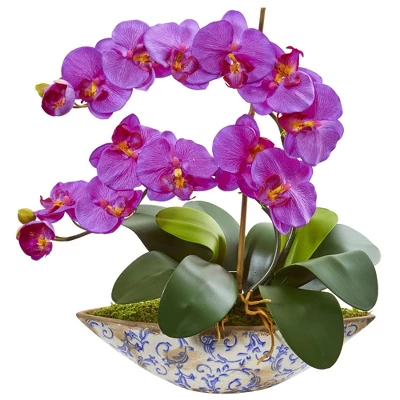 Nearly Natural 16-in Phalaenopsis Orchid Artificial Arrangement In Vase 5 Nearly Natural 16-in Phalaenopsis Orchid Artificial Arrangement In Vase - Image 3