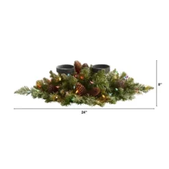 Nearly Natural 24-in Flocked Artificial Christmas Double Candelabrum With 35 Multicolored Lights And Pine Cones
