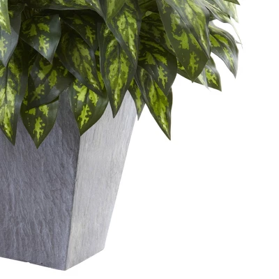 Silver King Plant With Slate Decorative Planter - Nearly Natural 4 Silver King Plant With Slate Decorative Planter - Nearly Natural - Image 2
