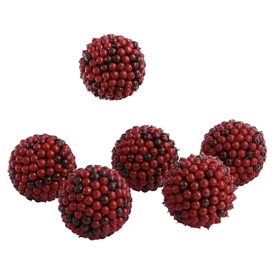 Nearly Natural Set Of 6 Red Berry Ball Red (5") 3 Nearly Natural Set Of 6 Red Berry Ball Red (5") - Image 2