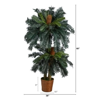 Nearly Natural 5-ft And 3-ft Double Sago Palm Artificial Tree With Basket 2 Nearly Natural 5-ft And 3-ft Double Sago Palm Artificial Tree With Basket
