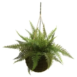 Artificial Leather Fern With Mossy Hanging Basket Indoor / Outdoor Set Of 2 - Nearly Natural