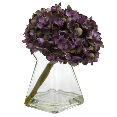 Set Of 3 Artificial Hydrangea Plant In Glass Vase - Nearly Natural 3 Set Of 3 Artificial Hydrangea Plant In Glass Vase - Nearly Natural