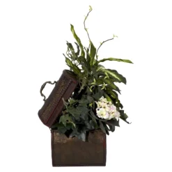 Nearly Natural African Violet, Dieffenbachia & Ivy W/Chest Silk Plant