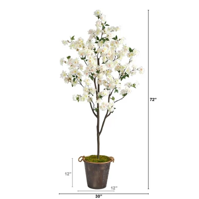 Nearly Natural 6-ft Cherry Blossom Artificial Tree In Decorative Metal Pail With Rope 3 Nearly Natural 6-ft Cherry Blossom Artificial Tree In Decorative Metal Pail With Rope