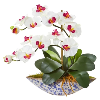 Nearly Natural 16-in Phalaenopsis Orchid Artificial Arrangement In Vase 6 Nearly Natural 16-in Phalaenopsis Orchid Artificial Arrangement In Vase - Image 4
