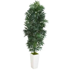Nearly Natural 5-ft Bamboo Palm Artificial Plant In White Planter