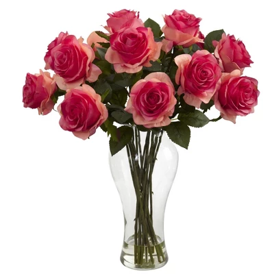 Nearly Natural 18-in Blooming Roses With Vase 4 Nearly Natural 18-in Blooming Roses With Vase - Image 2