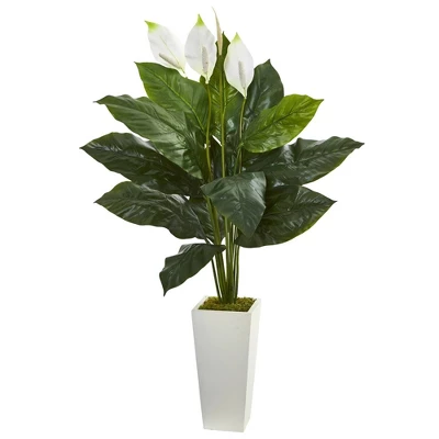 Nearly Natural 51-in Spathiphyllum Artificial Plant In White Tower Planter 3 Nearly Natural 51-in Spathiphyllum Artificial Plant In White Tower Planter