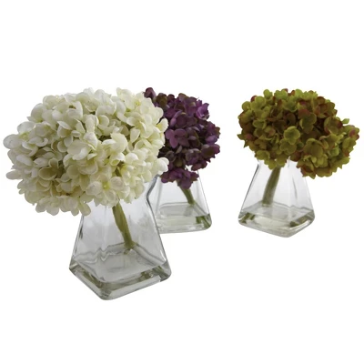 Set Of 3 Artificial Hydrangea Plant In Glass Vase - Nearly Natural 8 Set Of 3 Artificial Hydrangea Plant In Glass Vase - Nearly Natural - Image 6