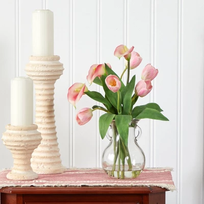 Nearly Natural 19-in Calla Lily & Tulips Artificial Arrangement In Decorative Vase 6 Nearly Natural 19-in Calla Lily & Tulips Artificial Arrangement In Decorative Vase - Image 4