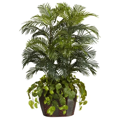 Nearly Natural 4.5' Double Areca W/Vase & Pothos Silk Plant 3 Nearly Natural 4.5' Double Areca W/Vase & Pothos Silk Plant