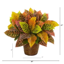 Nearly Natural 17-in Garden Croton Artificial Plant In Basket (Real Touch)