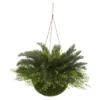 Nearly Natural 13-in Cycas Artificial Plant In Mossy Hanging Basket (Indoor/Outdoor)