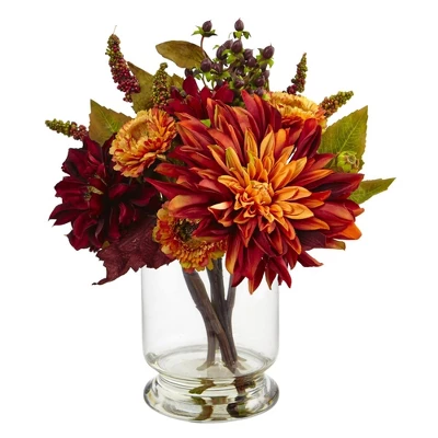 Nearly Natural 12-in Dahlia & Mum With Vase Arrangement 3 Nearly Natural 12-in Dahlia & Mum With Vase Arrangement