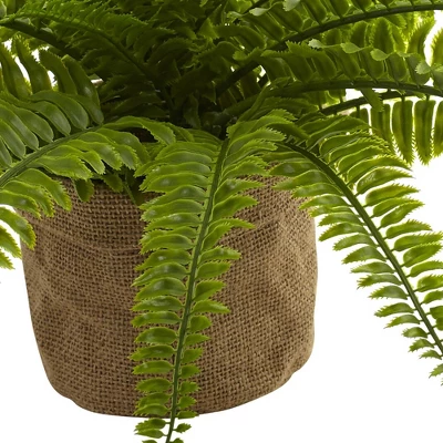 Boston Fern Plants In Burlap Planters Set Of 2 - Nearly Natural 5 Boston Fern Plants In Burlap Planters Set Of 2 - Nearly Natural - Image 3