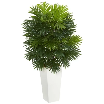 Nearly Natural 40" Areca Palm Artificial Plant In White Tower Planter" 3 Nearly Natural 40" Areca Palm Artificial Plant In White Tower Planter"