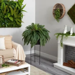 Nearly Natural 51-in Boston Fern Artificial Plant In Black Planter With Stand -Nearly Natural GUEST df2396d7 68db 4784 ad7a ac11dca141d2
