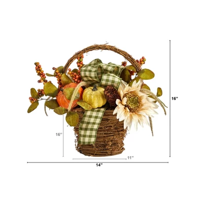 Nearly Natural 16-in Fall Pumpkin Gourds And Berries Artificial Autumn Arrangement 3 Nearly Natural 16-in Fall Pumpkin Gourds And Berries Artificial Autumn Arrangement