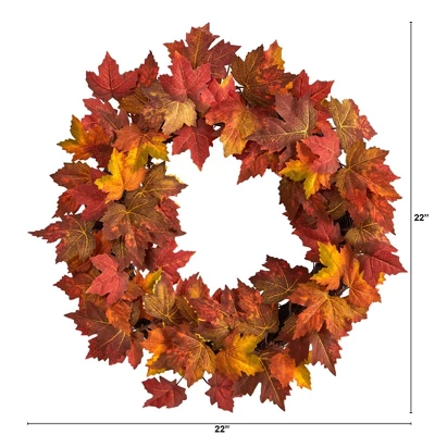 Nearly Natural 22” Maple Leaf Artificial Wreath 3 Nearly Natural 22” Maple Leaf Artificial Wreath