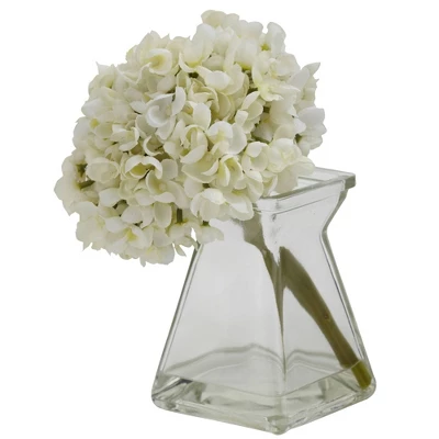 Set Of 3 Artificial Hydrangea Plant In Glass Vase - Nearly Natural 4 Set Of 3 Artificial Hydrangea Plant In Glass Vase - Nearly Natural - Image 2